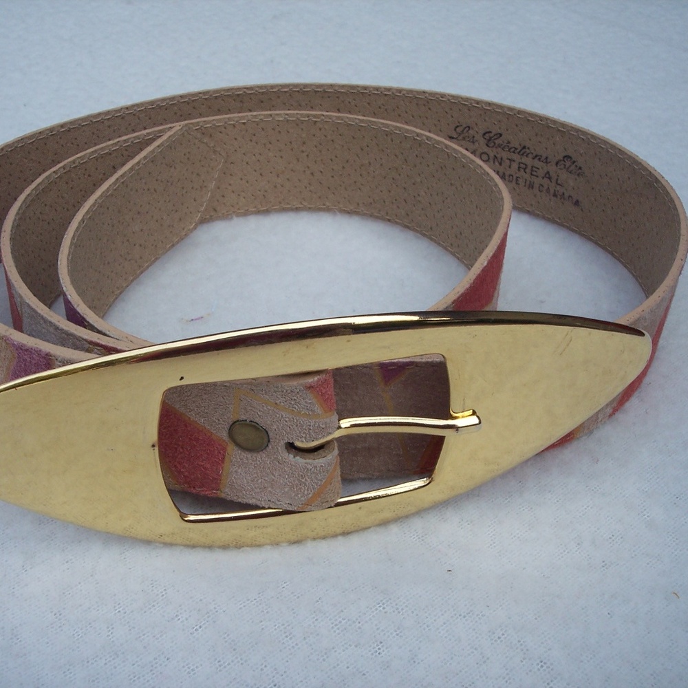 Les Creations Elite VTG Belt 80 32 Geometric Red